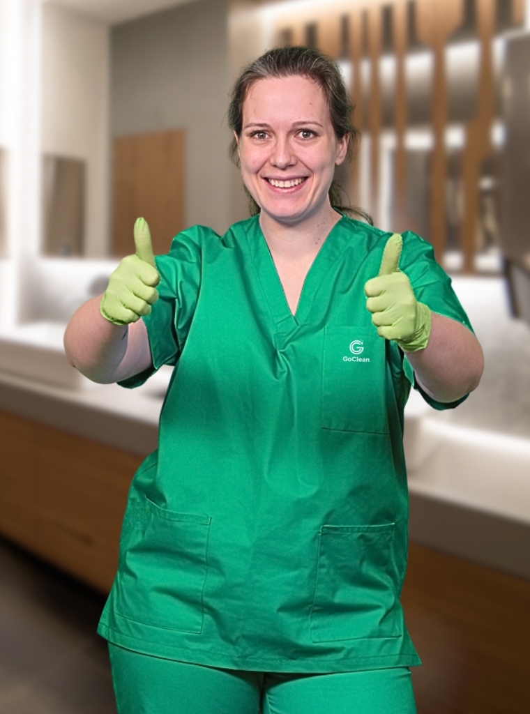 Eine Mitarbeiterin der GoClean Putzfirma München mit 2 Daumen hoch